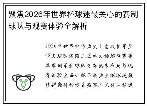 聚焦2026年世界杯球迷最关心的赛制球队与观赛体验全解析